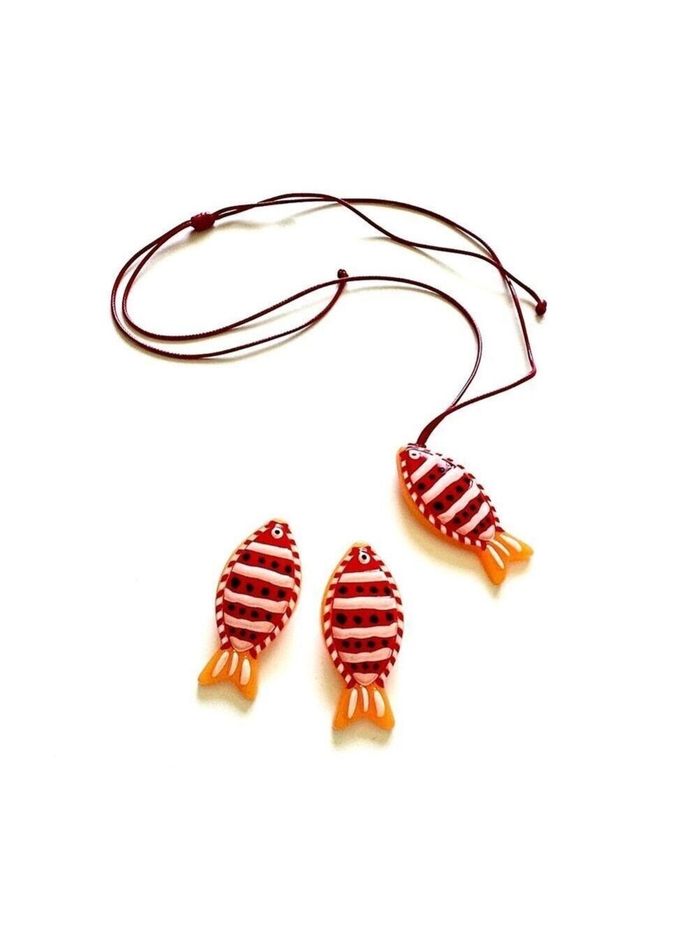 LIFE'S A BEACH Striped Fish Necklace Earring Set NWT